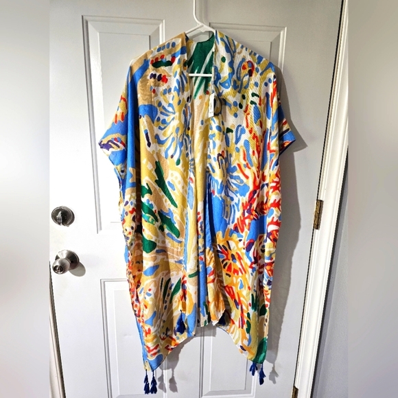 Do everything in love Other - Colorful Abstract Kimono/Swim Coverup with Tassels